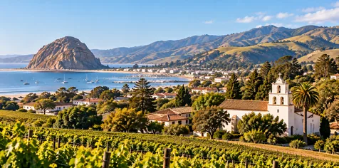 San Luis Obispo County coastal landscape with vineyards, hills, and ocean
